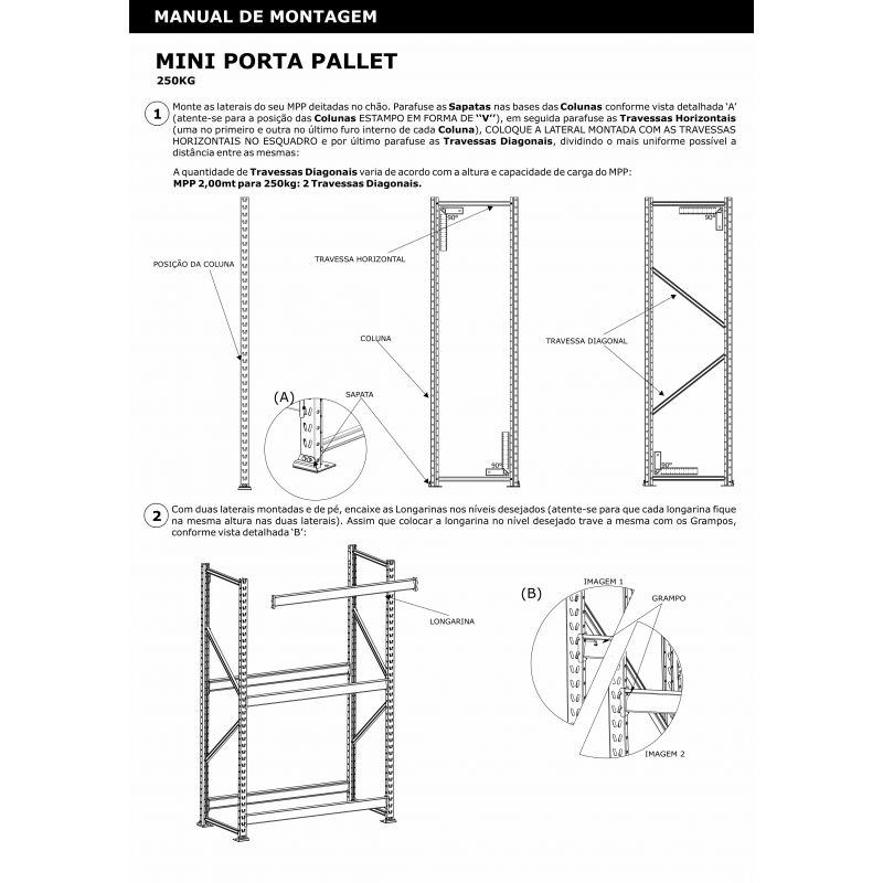 Mini Porta Pallet Inicial 250kg com 3 Longarinas 2,00 X 1,80 X 0,60 sem Bandeja - Ultra Móveis - 3