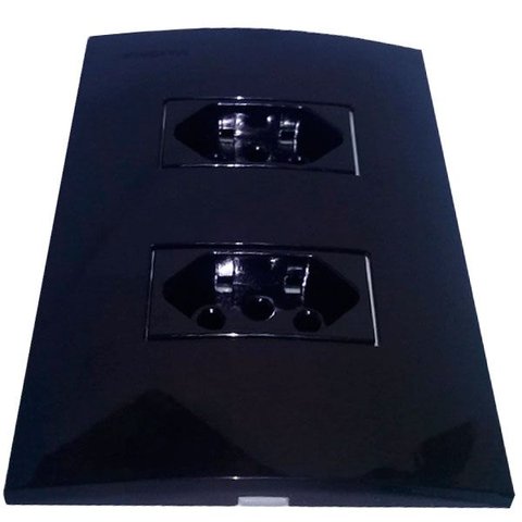 Conjunto 4x2 Linha Ebony Sleek Alto Brilho Margirius 4x2" 1 Tomada 10 a + 1 Tomada 20 a Separada