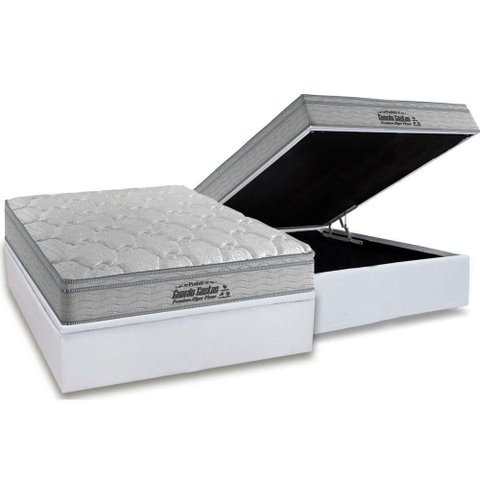 Cama Box Baú Casal: Colchão Espuma Probel D40 Premium Hiper Firme Euro Pillow + Base White(138x188