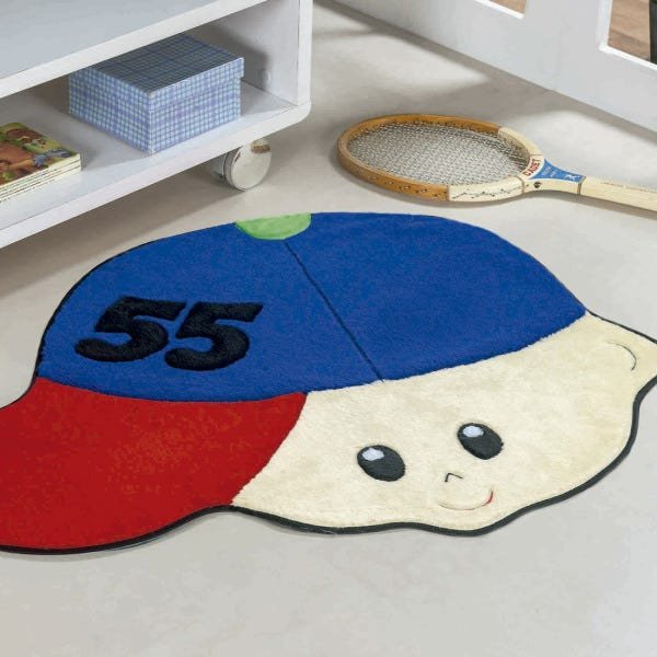 Tapete de Pelúcia para Quarto Formato Menino Boné 86cm x 65cm Pelúcia Bordada Cor:Azul - 2