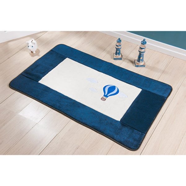 Tapete para Quarto Infantil Passadeira Balão Bordado Pelúcia com Base Antiderrapante Cor:Azul - 1