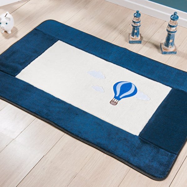 Tapete para Quarto Infantil Passadeira Balão Bordado Pelúcia com Base Antiderrapante Cor:Azul - 2