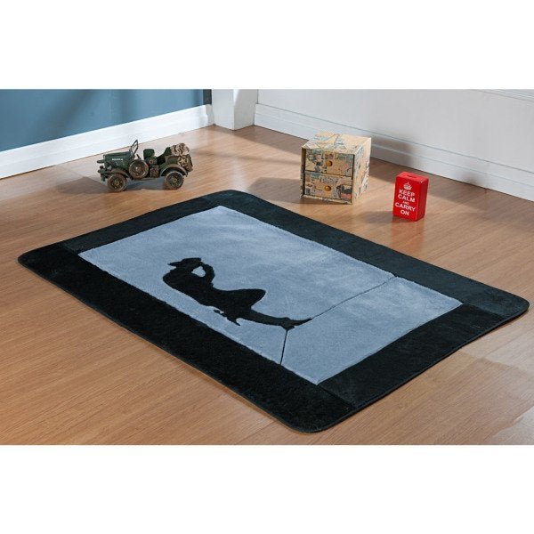 Tapete para Quarto Infantil Passadeira Cowboy Bordado Pelúcia com Base Antiderrapante Cor:Cinza - 1