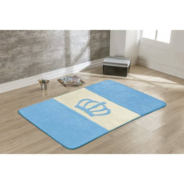 Tapete para Quarto Infantil Passadeira Coroa Bordado Pelúcia com Base Antiderrapante Cor:Azul - 1