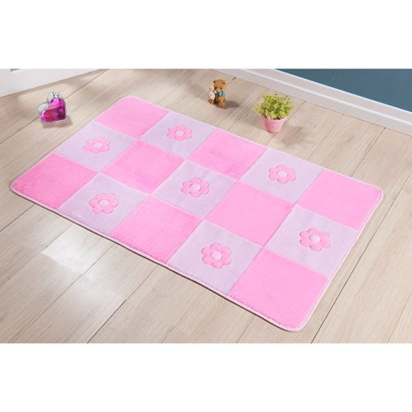 Tapete Infantil Passadeira de Pelúcia Retangular Margaridas 1,20M x 74cm Antiderrapante Cor:Rosa - 1