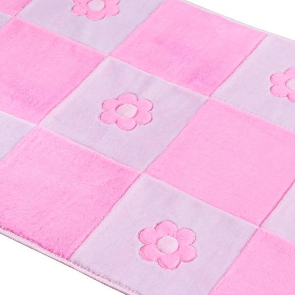 Tapete Infantil Passadeira de Pelúcia Retangular Margaridas 1,20M x 74cm Antiderrapante Cor:Rosa - 3