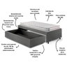 Base Box Cama Solteiro Sapateira Courino Linho Cinza e Colchão Hanover Inducol 88x188 - 5