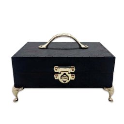 Porta Tarô Baralho Espiritual Artesanal Preto com Alça Prata - 1