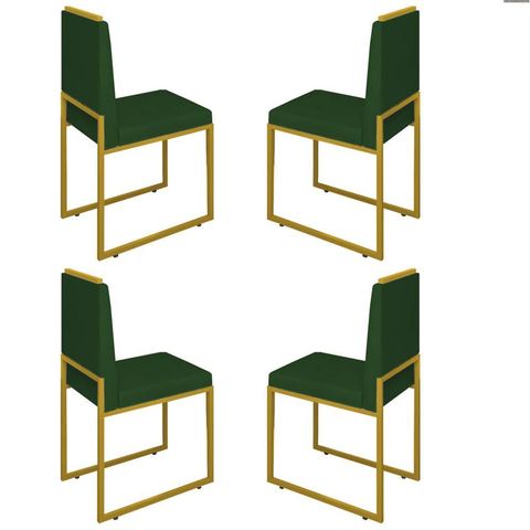 Conjunto Quatro Cadeiras Sala Jantar Barcelona Base Dourado:verde