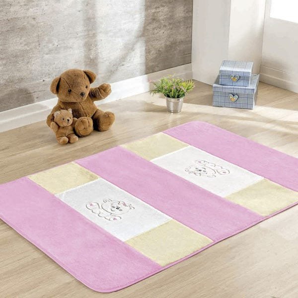 Tapete Passadeira para Quarto de Bebê Ursinho 1,20M x 74cm Pelúcia Antiderrapante Cor:Rosa - 2