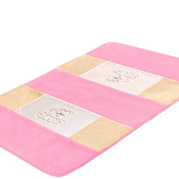 Tapete Passadeira para Quarto de Bebê Ursinho 1,20M x 74cm Pelúcia Antiderrapante Cor:Rosa - 3