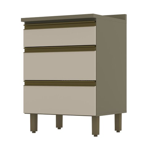 Balcão de Cozinha 03 Gavetas 60cm C/ Tampo Connect Duna Cristal Henn