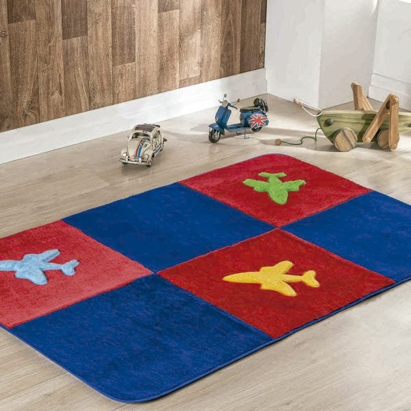 Passadeira Infantil para Quarto Pelúcia Tapete 1,20M x 74cm Bordado Avião com Antiderrapante Cor: - 2