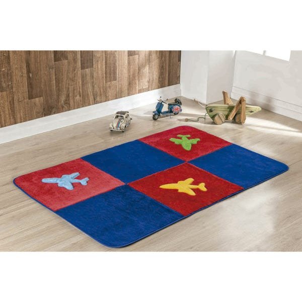 Passadeira Infantil para Quarto Pelúcia Tapete 1,20M x 74cm Bordado Avião com Antiderrapante Cor: - 1