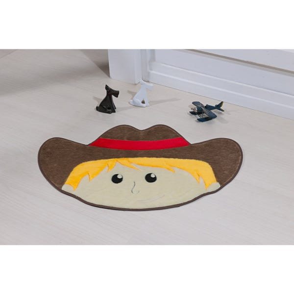 Tapete para Quarto Coleção Infantil Formato Cowboy 78cm x 55cm Tecido Pelúcia Antiderrapante Cor - 1