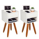 Ver imagem 1 de Kit 2 Mesas de Cabeceira Retro Off White 30cm Pé Palito Castanho Envio Montada