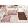 Tapetes para Banheiro Atoalhado com Base Antiderrapante Estampa Floral 3 Peças Cor: Bege - 1