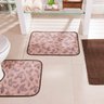 Tapetes para Banheiro Atoalhado com Base Antiderrapante Estampa Floral 3 Peças Cor: Bege - 2