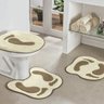 Jogo de Tapetes para Banheiro 3 Peças Antiderrapante Coleção Formatos Pegada Bordada Cor:Palha - 2