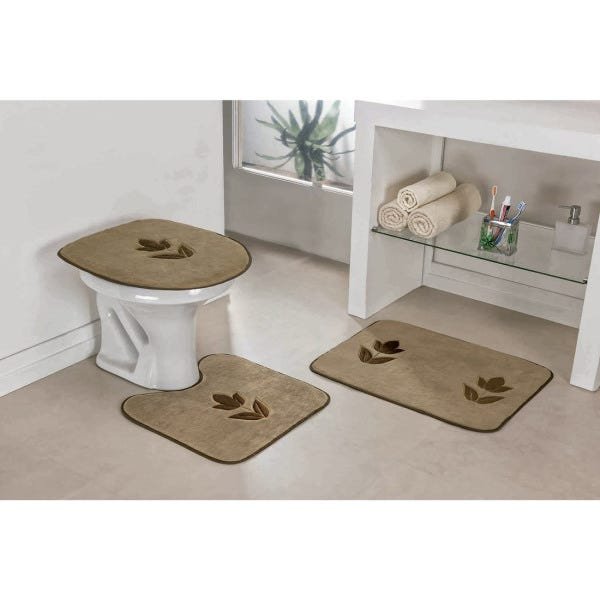 Kit Tapetes para Banheiro Antiderrapante 3 Peças Tulipa Cor:Castor - 1