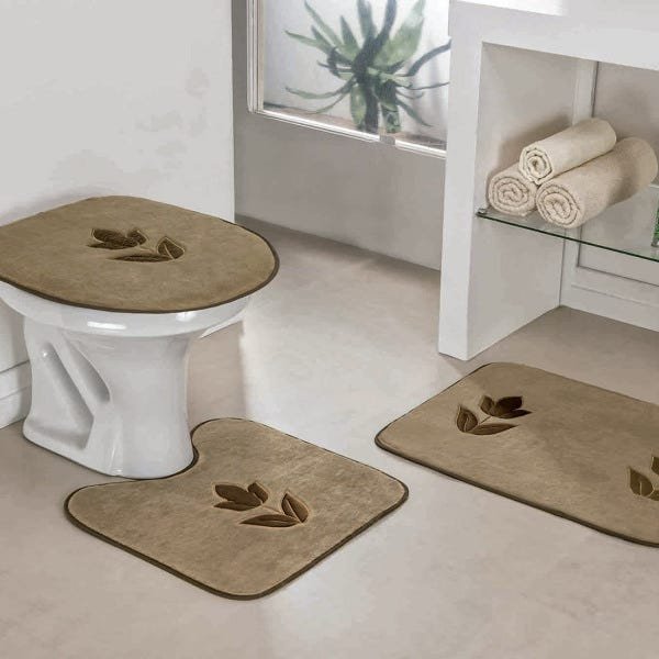 Kit Tapetes para Banheiro Antiderrapante 3 Peças Tulipa Cor:Castor - 2
