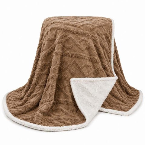 Cobertor Manta Santiago Casal 190x210cm Microfibra Dupla Face Sherpa Marrom Claro Clara Luz Decora