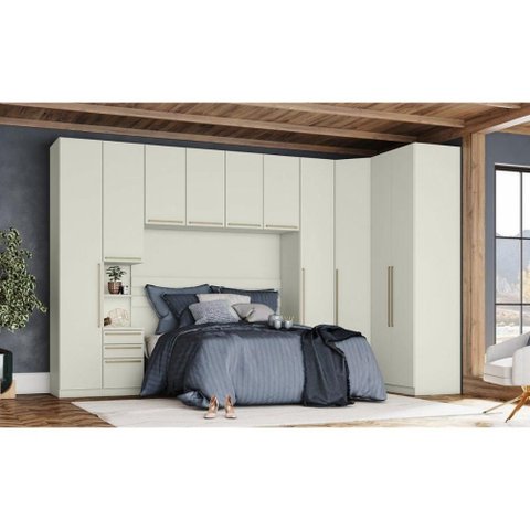 Quarto Casal Modulado Seletto 6 Peças (1 Ponte + 1 Closet + 3 G Roupas + 1 Complemento) Qmh04 Areia