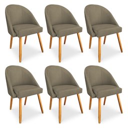 Kit 06 Cadeiras Jantar Bela Suede Pés Palito Castanho - Pallazio - 1