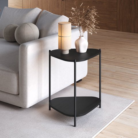 Mesa Lateral com Prateleira Orgânica Pé Metal Complementos