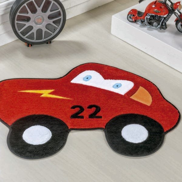 Tapete para Quarto Infantil Carrinho 74cm x 56cm Tecido Pelúcia Felpuda e Base Antiderrapante Cor: - 2