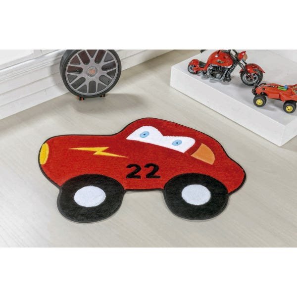 Tapete para Quarto Infantil Carrinho 74cm x 56cm Tecido Pelúcia Felpuda e Base Antiderrapante Cor: - 1