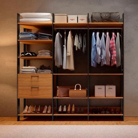 Kit 02 Cabideiros + Gaveteiro Closet Organizador Roupas Mdf