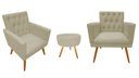 Ver imagem 1 de Kit 2 Poltronas Decorativa Nina Capitonê + Puff Redondo Suede Bege Pés Madeira Ms Decor