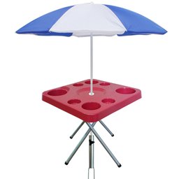 Mesa Praia Petisqueira Dobravel e Suporte Guarda Sol Chão Cor:vermelho - 1