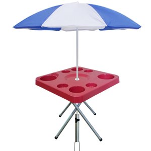 Mesa Praia Petisqueira Dobravel e Suporte Guarda Sol Chão Cor:vermelho