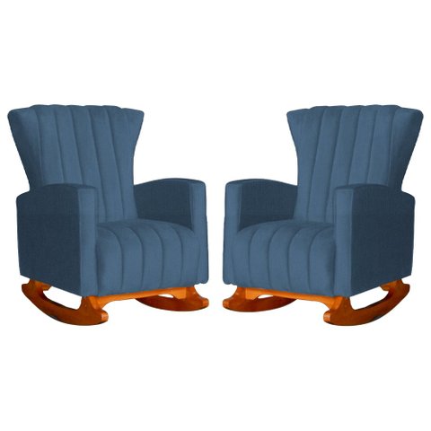 Conjunto 2 Poltronas Estofadas de Balanço Melinda Suede Azul Royal - LM DECOR