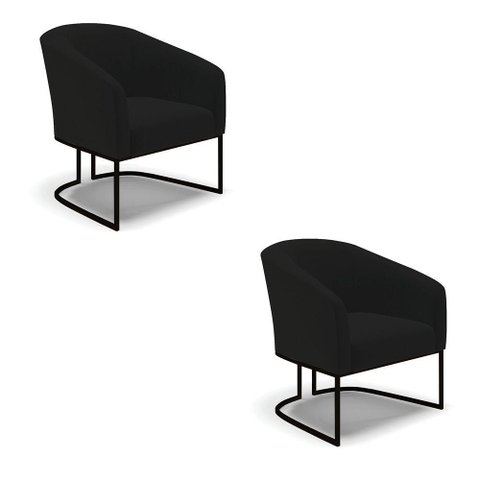 Cadeira Sala de Jantar Base Industrial Preto Kit 2 Stella Linho D03 - D'Rossi Cor Preto