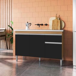 120cm Balcão Gabinete Cozinha Tatiane Amendoa/preto sem Tampo Ajl - 2