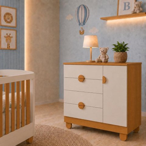 Cômoda Sapateira Infantil Apolo 4 Gavetas 1 Porta para Bebê