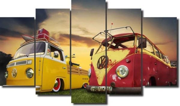 Quadro Decorativo Kombi Antiga Vintage 5 peças - 1