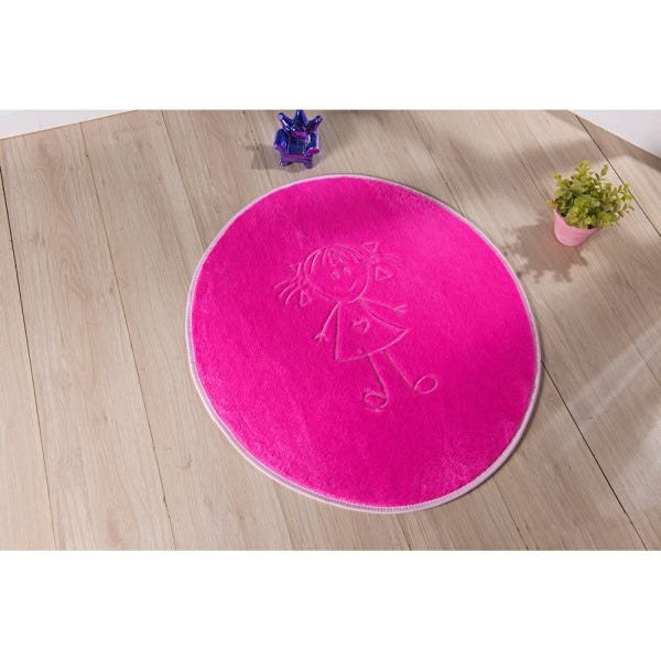 Tapete para Quarto Infantil de Pelúcia 78cm x 68cm Menina Bordada Antiderrapante Cor:Pink - 1