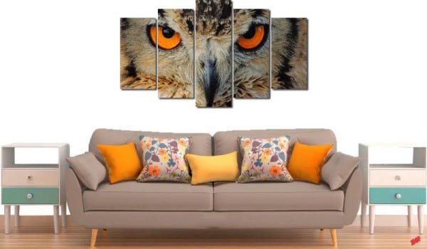 Quadro decorativo paisagem coruja para quartos e salas 5 peças - 2