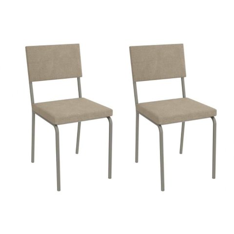 Cadeira de Cozinha Zaria 2c128nk Aço Kit 2 Un Niquel/linho Bege Fendi - Kappesberg