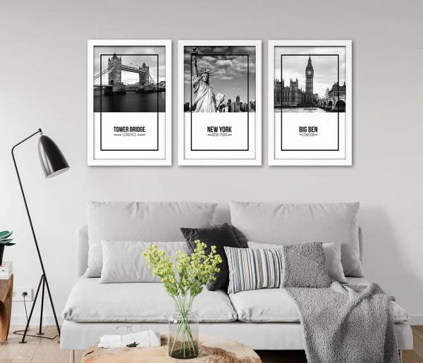 Quadro Cidades trio 63x43 - Branco - 2