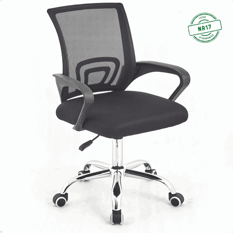 Cadeira de Escritório Ergonômica Executiva Secretaria Tela Mesh Rodízios  Altura Ajustável NR17
