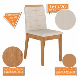 Conjunto Mesa de Jantar 6 Cadeiras Nairóbi Cinam/off Whi/bege - Ma Cinamomo/off White/bege 03 - 4