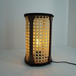 Abajur Cilíndrico Base Amadeirada com Treliça Palha - 3