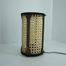 Abajur Cilíndrico Base Amadeirada com Treliça Palha - 4