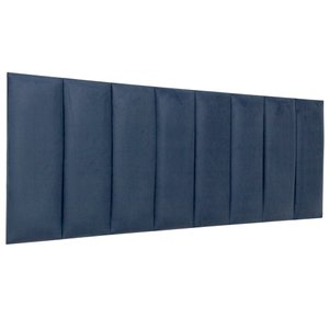Cabeceira Queen Veludo Azul Placa Modulada Estofada Ripada Adesiva