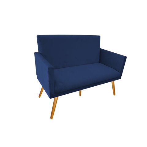 Namoradeira Nina Decorativa Suede Azul Marinho 2 Lugares Pés Madeira Mz Decor